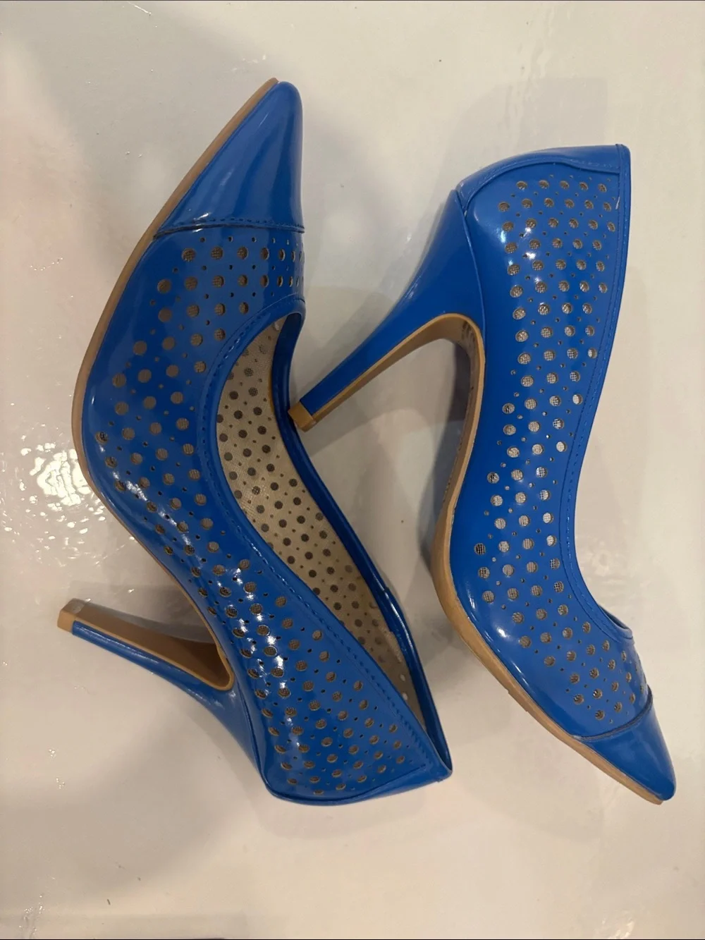 Christian Siriano Blue Perforated Pointed-Toe Pumps